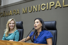 Movimentação de plenário. Na foto, a vereadora Mariana Lescano assume momentaneamente a presidência.