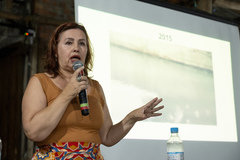 6ª Reunião (Extraordinária) da CUTHAB. Pauta: Soluções para enfrentar os alagamentos e dificuldades do transporte no bairro Guarujá e proximidades. Realizada no CTG Roda de Chimarrão. Na foto, moradora do bairro