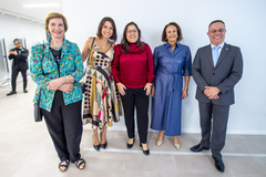 Presidente Comandante Nádia realiza a abertura do Seminário de Lideranças Mulheres Pioneiras, proposto pela vereadora Tanise Sabino. Na foto, Yeda Crusius, Comandante Nádia, Tanise Sabino, desembargadora Iris Helena e o deputado Elizandro Sabino.