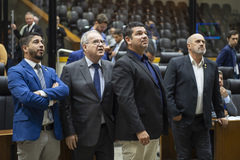 Movimentação de plenário. Na foto, os vereadores Giovane Byl, Idenir Cecchim, Marcelo Bernardi e Gilson Padeiro.
