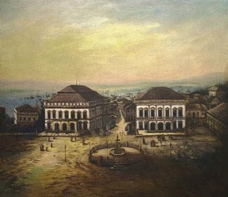 A Praça da Matriz com a antiga Casa da Câmara (à direita) e o Theatro São Pedro Foto: Acervo Memorial/CMPA