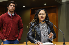 Felipe e Michele estiveram hoje na Tribuna Popular da Câmara Municipal