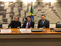Padre Pedro (E), senador Magno Malta (C) e Professor Wambert (D) durante audiência da CPI dos Maus-tratos.