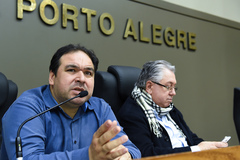 Votação do parecer sobre pedido de renovação de votação do Projeto de Previdência complementar dos Municipários. Na foto: da esq: vereadores Dr. Thiago Duarte e Adeli Sell