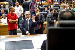 Movimentações de plenário. Na foto, os vereadores Roberto Robaina, Marcelo Sgarbossa e Adeli Sell.