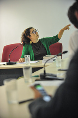 Reunião do grupo de Trabalho da Comissão Especial Legislativa junto de equipe técnica da Câmara. Ao microfone, a taquígrafa, Rosimeri da Silva Chaves.
