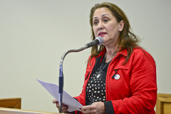 Vereadora Lourdes Sprenger na tribuna do plenário