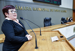 Presidente do Atlas Biosocial, Denise falou hoje aos vereadores e vereadoras de Porto Alegre