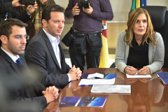Secretário Busatto, prefeito Marchezan e vereadora Mônica Leal