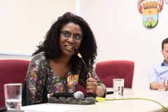 Reunião sobre eleições para direção das escolas municipais. Na foto, representante do Simpa,