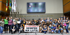 Professores, alunos e servidores da escola estiveram no Plenário Otávio Rocha para acompanhar a homenagem