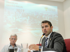 Audiência Pública de apresentação das Metas Fiscais do 3º quadrimestre de 2019. Com a fala, o secretário municipal da Fazenda, Leonardo Busatto.