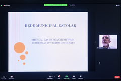 Reunião sobre reabertura das Escolas Municipais e de Educação Infantil, e o reinício das aulas, suas condições sanitárias e de segurança em saúde.