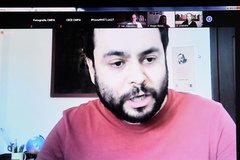 Reunião sobre reabertura das Escolas Municipais e de Educação Infantil, e o reinício das aulas, suas condições sanitárias e de segurança em saúde. Na foto, Marcus Viana, da Atempa