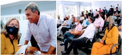 Vereadora Lourdes com o prefeito eleito, Sebastião Melo, que falou sobre os agentes IMESF