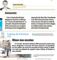 Projeto de Bobadra para execução de hinos em escolas é destaque na imprensa