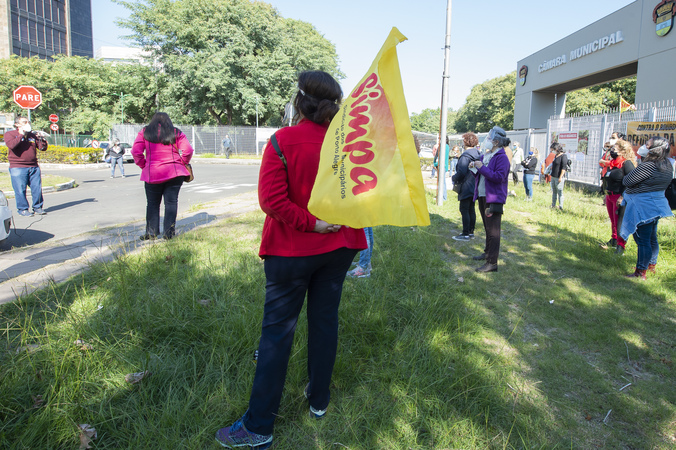 Manifestação de municipários contra as mudanças na previdência propostas pela Prefeitura.