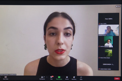 Reunião sobre política municipal para a população migrante. Representante do Comirat/RS
