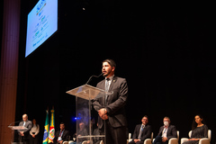 Presidente em exercício Giovane Byl participa da cerimônia de abertura do 50° Congresso Nacional de Saneamento da Assemae, no Teatro do Sesi.