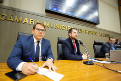 Germano Bremm (Smamus) e Alexandre Garcia (Dmae) compareceram na Câmara nesta segunda-feira