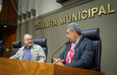 Cecchim e Melo no evento da Prefeitura hoje de manhã