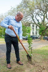 Vereador Gilson Padeiro planta seu bergamoteiro no pomar da Câmara Municipal