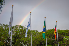 Bandeiras. Arco-iris. chuva. paisagem