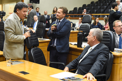 Idenir Cecchim (d), autor do substitutivo vetado, hoje no plenário