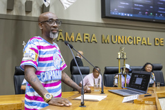 Período de comunicações em homenagem a Sociedade Beneficente Recreativa Cultural Associação Comunitária Copacabana, campeã do grupo Prata do carnaval de Porto Alegre