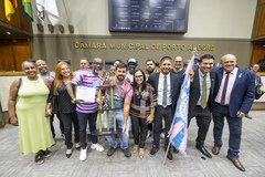 Período de comunicações em homenagem a Sociedade Beneficente Recreativa Cultural Associação Comunitária Copacabana, campeã do grupo Prata do carnaval de Porto Alegre