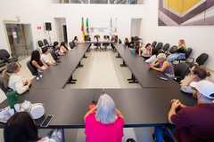 Palestra "Redes de Proteção à Mulher", com a Promotora Carla Carrión Frós (GEPEVID), a Delegada Cristiane Ramos, e a Dra. Luciane Faraco. Na mediação a vereadora Mônica Leal.