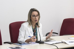 Reunião sobre o panorama geral, na Defensoria Pública, das solicitações de vagas em escolas. Com a defensora Andreia Paz Rodrigues.