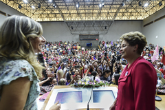 Conferência Mulheres na Democracia com palestra da ex-presidente Dilma Rousseff, organizado pelo gabinete ver. Sofia Cavedon. Na foto: ex-presidente Dilma Rousseff e vereadora Sofia Cavedon (d)