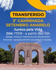 Caminhada do Setembro Amarelo é transferida