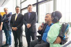 Presidente Hamilton Sossmeier e vereadores Alvoni Medina e Airto Ferronato participam da Abertura Exposição 50 Anos de história - FADERS Acessibilidade e Inclusão