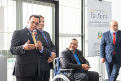 Presidente Hamilton Sossmeier e vereadores Alvoni Medina e Airto Ferronato participam da Abertura Exposição 50 Anos de história - FADERS Acessibilidade e Inclusão