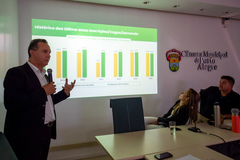 2ª Reunião ordinária. Pautas: Panorama de volta às aulas, obras em atrasos, prazo nomeações e vagas Educação Infantil. Proponentes: Vereador Jonas Reis e vereadora Mari Pimentel. Na foto, o secretário municipal de educação de Porto Alegre, José Paulo da Rosa.