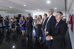 Inauguração da Galeria dos Ex- Presidentes da Escola do Legislativo Julieta Batistioli. Na foto, a vereadora Biga Pereira, o ex-vereador Wambert di Lorenzo, o vereador Adeli Sell, a ex-vereadora Maria Celeste, o chefe de gabinete do prefeito, André Coronel, e o vereador Hamilton Sossmeier 
