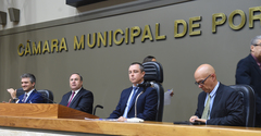 Ramiro Rosário (e), vereador Paulo Brum, Álvaro de Azevedo e César Hoffman(d)