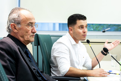 3ª Reunião Conjunta debateu sobre a importância do TRENSURB para o transporte público de Porto Alegre. Na foto, o vereador Airto Ferronato, presidente da CEFOR e vereador Giovani Culau e Coletivo, presidente da CUTHAB
